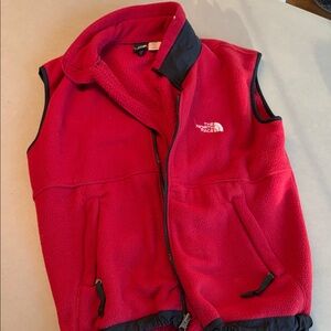 The North Face Mens Red Fleece Vest with Black Trim EUC